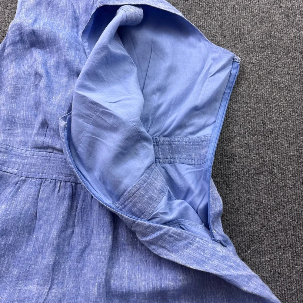 Talbots Linen Midi Dress Womens 10P Blue Sleeveless Pockets Resort Beach Coastal